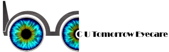 The logo for cu tomorrow eyecare shows a pair of blue eyes.
