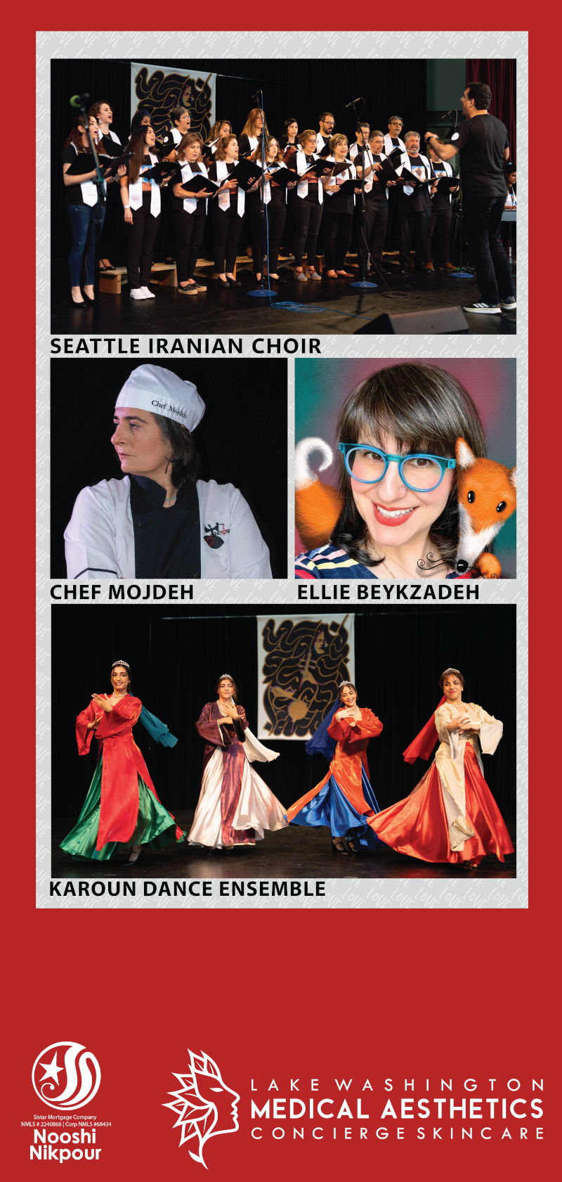 A collage of photos of a woman dancing and a choir