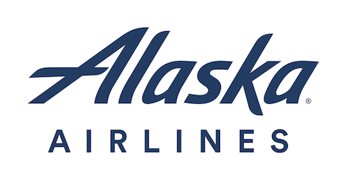 the alaska airlines logo is blue and white on a white background .