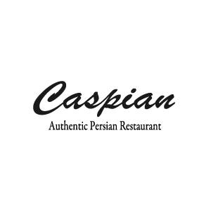 The logo for caspian authentic persian restaurant is black and white.