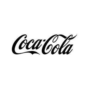 The coca cola logo is black and white on a white background.