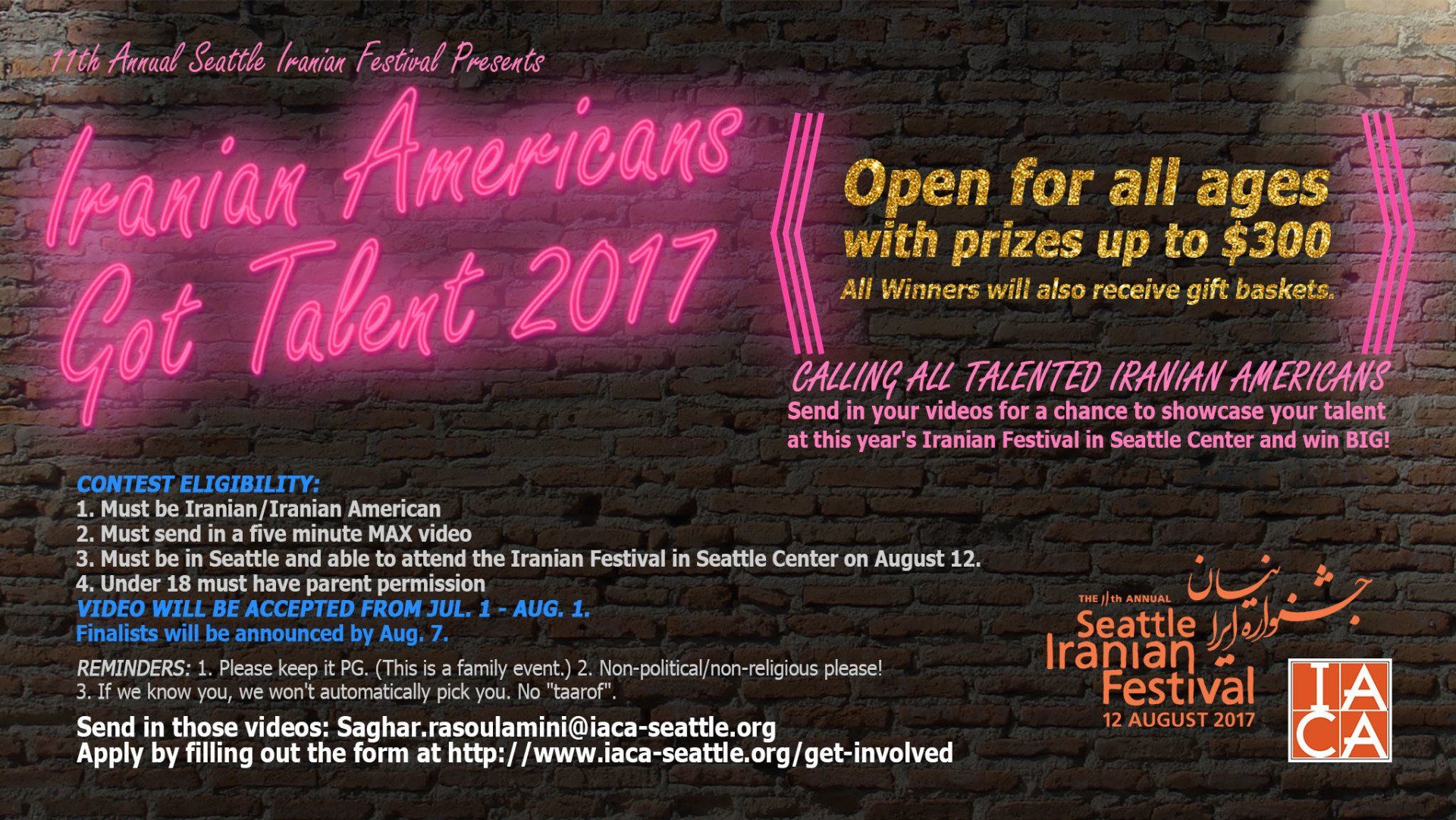 An advertisement for the iranian americans got talent 2017