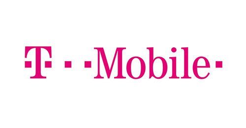 the t mobile logo is pink and white on a white background .