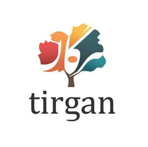 A logo for a company called tirgan with a tree and leaves