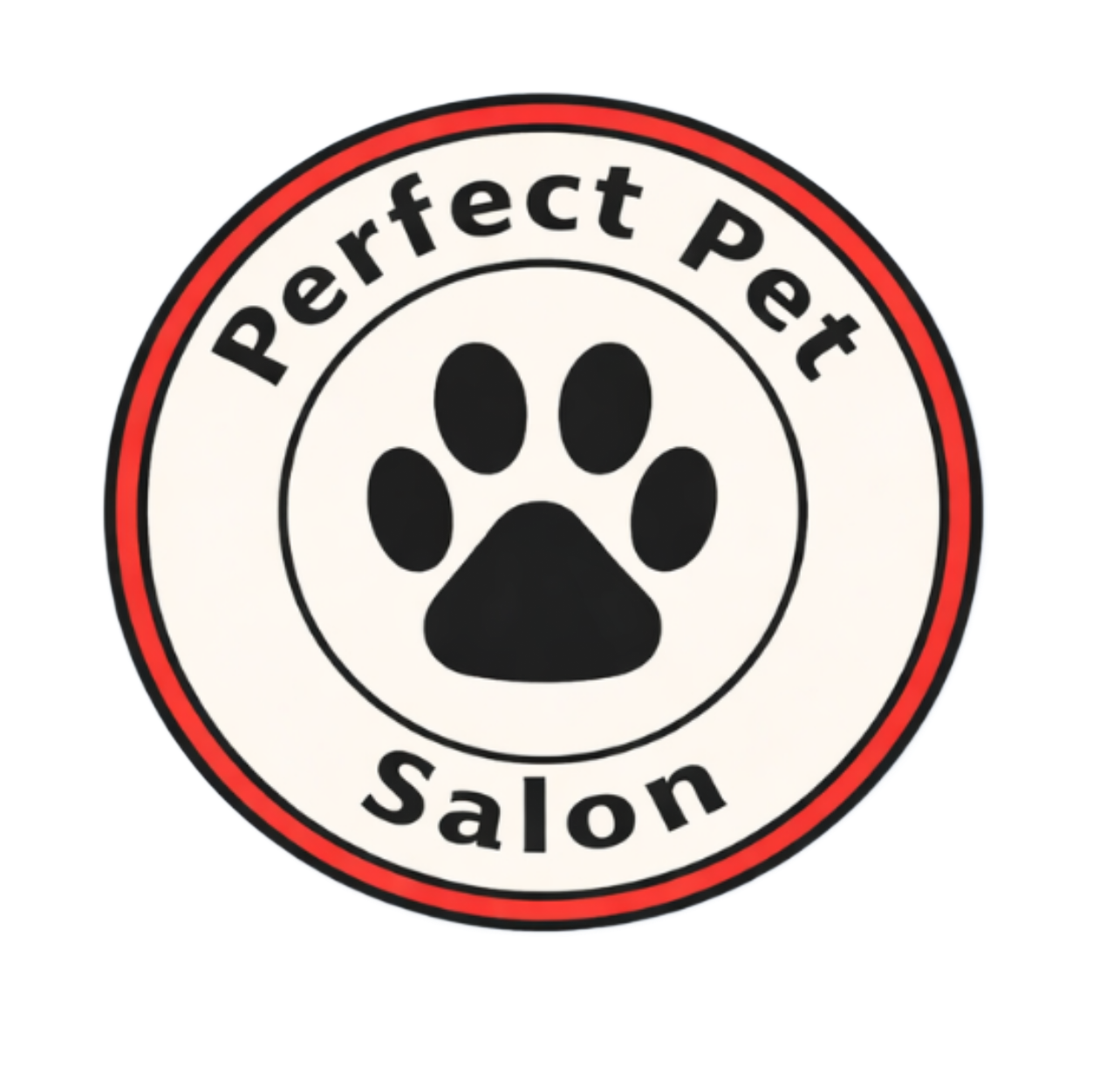 Round logo for Perfect Pet Salon & Boutique with a paw print.