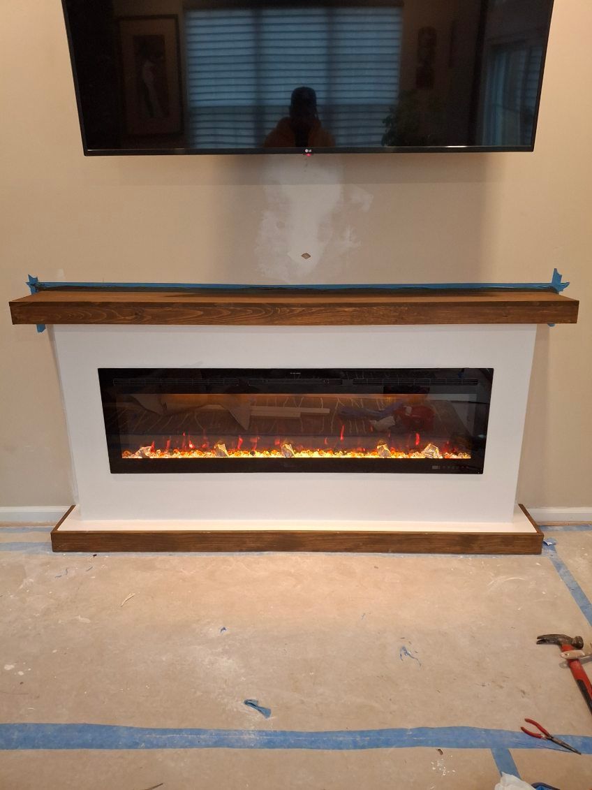 A fireplace with a flat screen tv mounted above it.