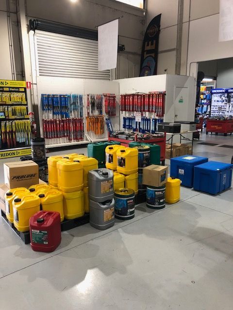 Floor Display of Lube, Grease Drums— Auto Spares Morisset In Morisset, NSW