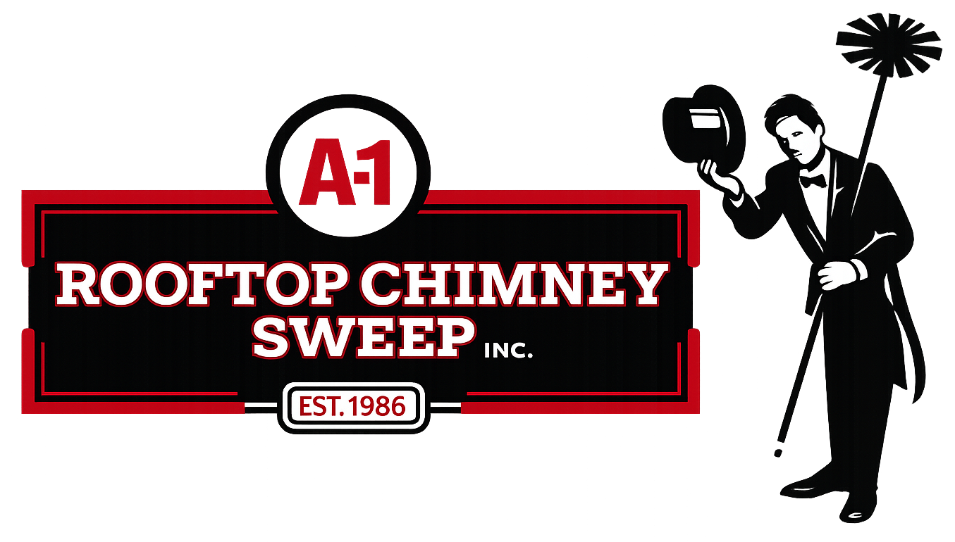 A-1 Rooftop Chimney Sweep logo with a chimney sweep figure and tagline.