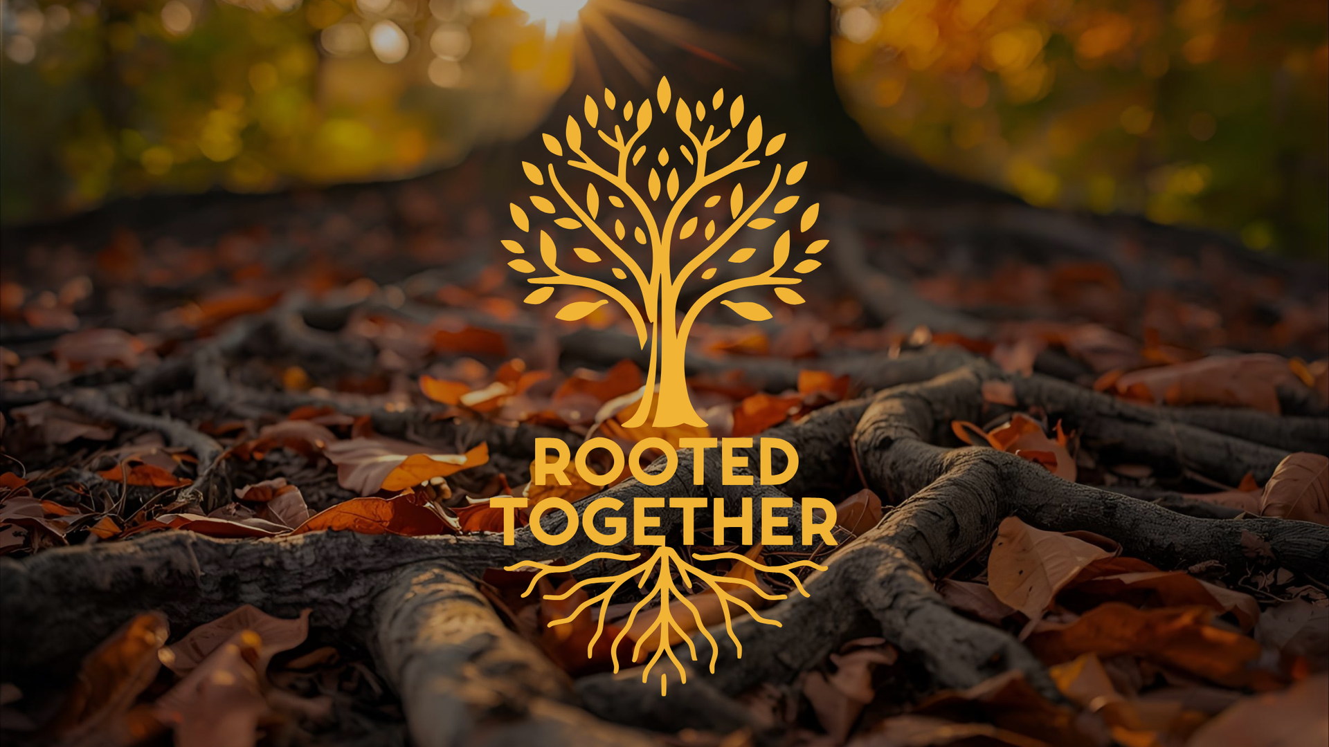 Golden tree logo with roots,