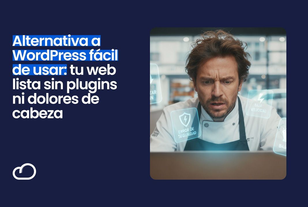 Hombre mirando una computadora portátil con íconos digitales superpuestos en una tienda.
