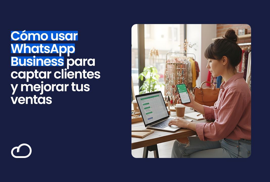 Mujer usa una computadora portátil y la aplicación WhatsApp Business para ganar clientes y ventas