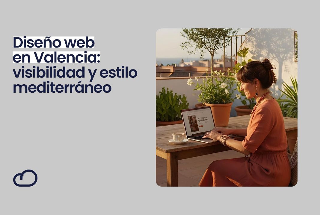 Mujer trabajando en su ordenador portátil en una mesa al aire libre en una azotea de Valencia
