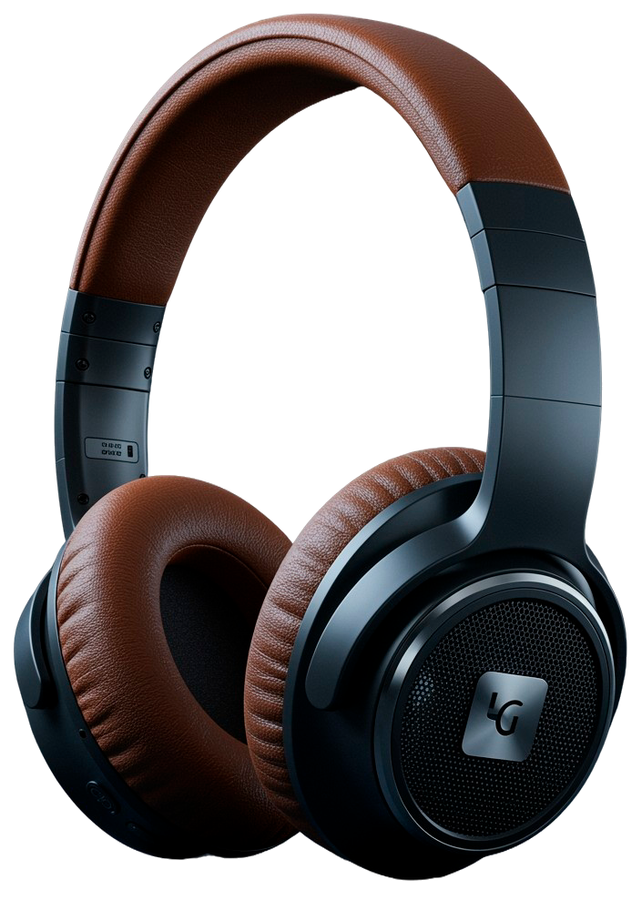 Auriculares supraaurales con orejeras y diadema de color marrón y marco de color negro.