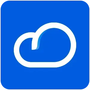 Icono de nube blanca sobre un fondo cuadrado azul.