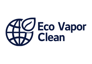Logotipo: Globo con hoja, texto "Eco Vapor Clean" en azul.