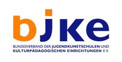 Logo of bkj, with orange "b" and "j," blue "k" and "e", and text "Bundesverband der Jugendkunstschulen..." below.
