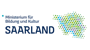 Logo des saarländischen Ministeriums für Bildung und Kultur mit dem Wort „SAARLAND“ und einer Punktmusterkarte.