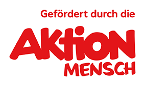 Logo: Red "Aktion Mensch" text, with "Gefördert durch die" above.