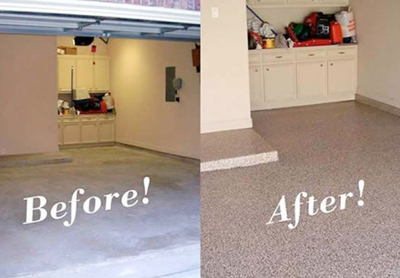 Before and after garage floor coating