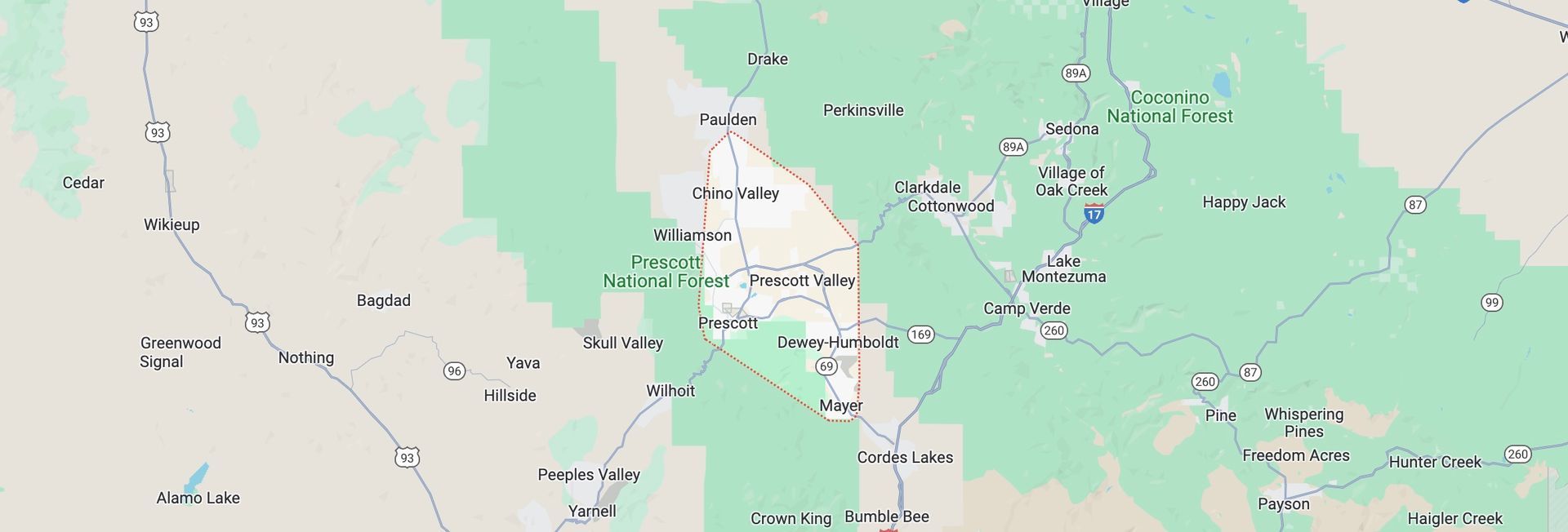 MAP OF PRESCOTT VALLEY, AZ  AND SURROUNDING AREA