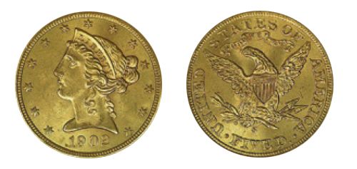 $5 Liberty Gold Piece (1839-1908)
