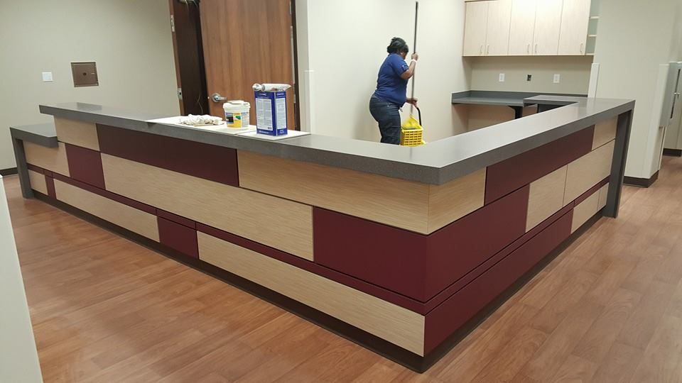 cleaning front desk area