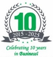 A logo that says celebrating 10 years in business