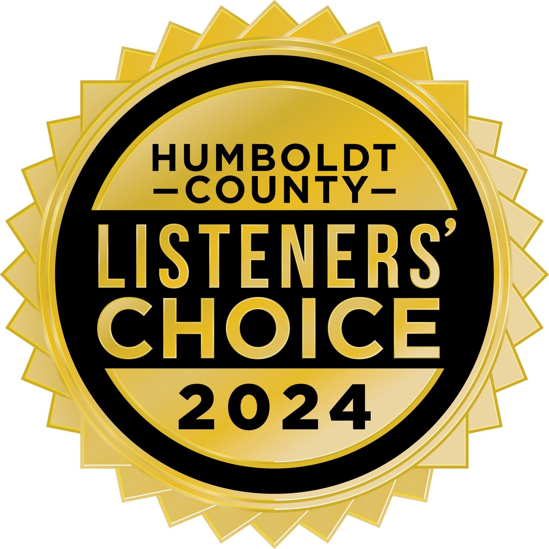 A gold badge that says humboldt county listeners choice 2024