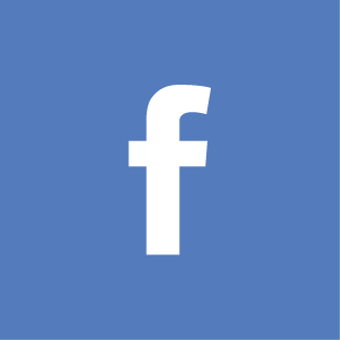 The facebook logo is white on a blue background.