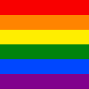 A close up of a rainbow flag on a white background.