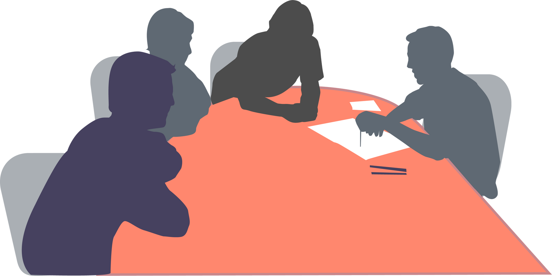 Vector image of a group of people sitting at a table discussing a business.