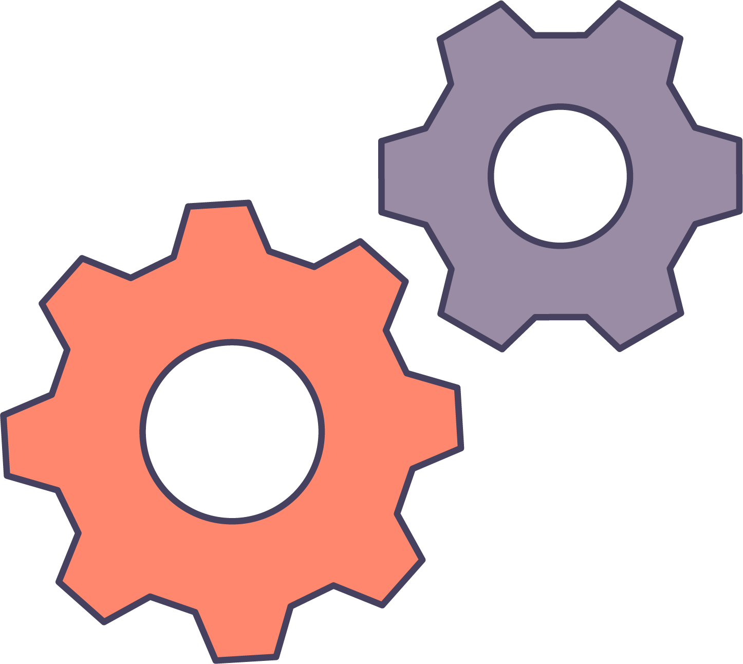 Icon of a of two cogs, one small and one larger cog.