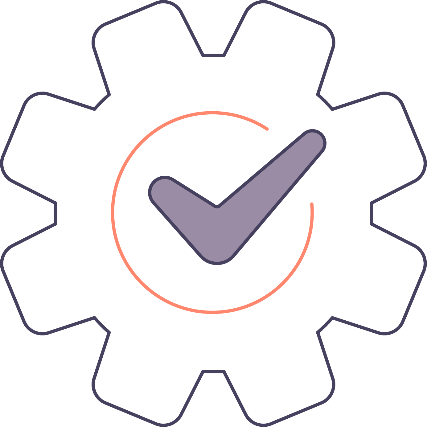 Icon of a cog with a tick in the middle to provide the key aspects of a business plan.