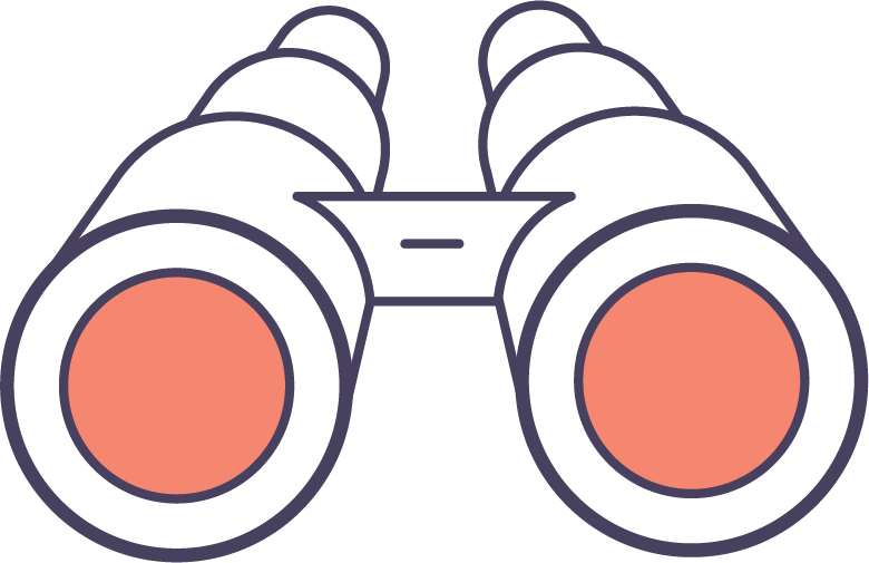 Graphic icon of binoculars.