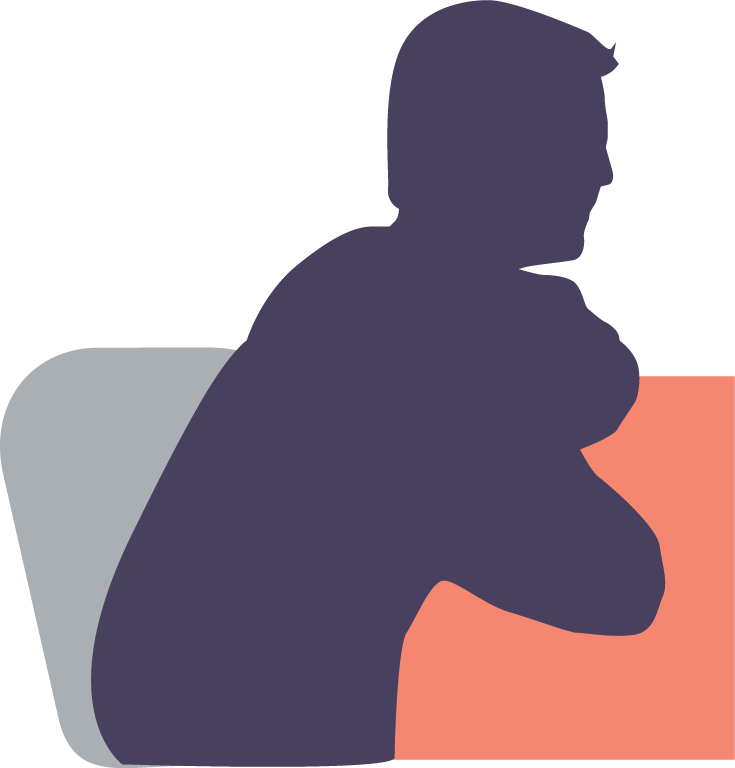 Vector image of a person sitting at a table representing an independent person providing advisory business support.