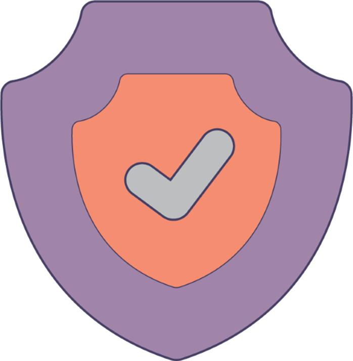 Vector image of a shield with a tick in the middle, trust, protection and peace of mind.