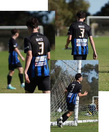 Photos of a boy wearing the Adelaide Comets Football Club kit and the Brentnalls SA logo as sponsors.