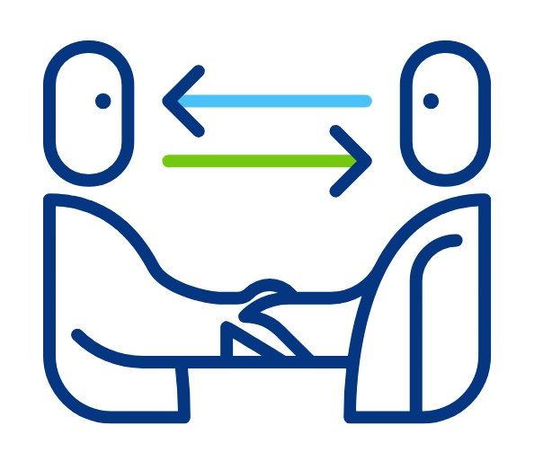 A graphic hand drawn image of two people shaking hands and looking at each other.