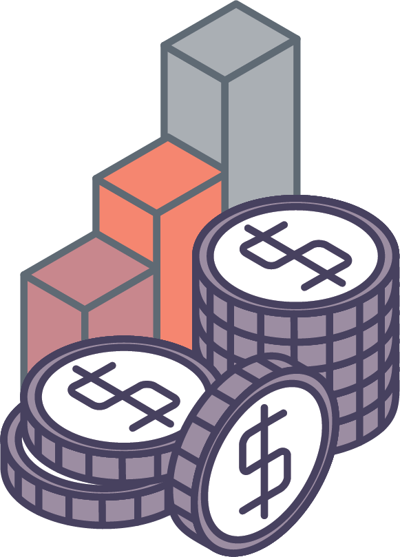 Vector image of a bar chart and coins representing better superannuation returns.