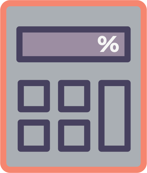 Graphic icon of a calculator and a percentage sign in the number face.