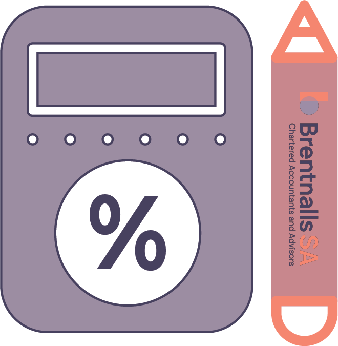 Graphic of a percentage calculator and pencil.