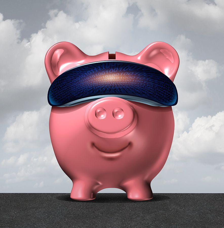 Pink pig wearing a virtual eye goggle.