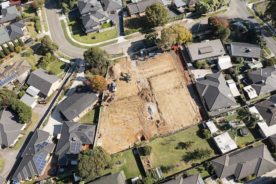 Aerial photo of vacant residential land under development in Australia