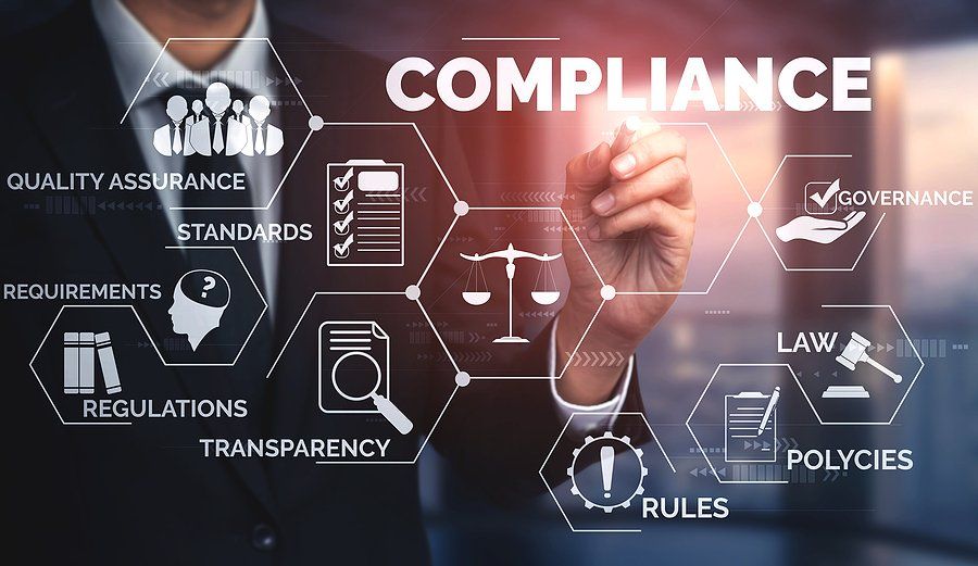 Compliance rule law and regulation graphic interface for business quality policy planning to meet international standard.