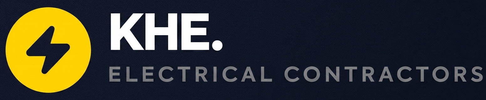 KHE Electrical Contractors logo with yellow lightning bolt icon on black background