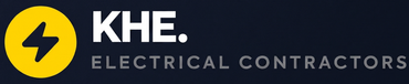 KHE Electrical Contractors logo with yellow lightning bolt icon on black background