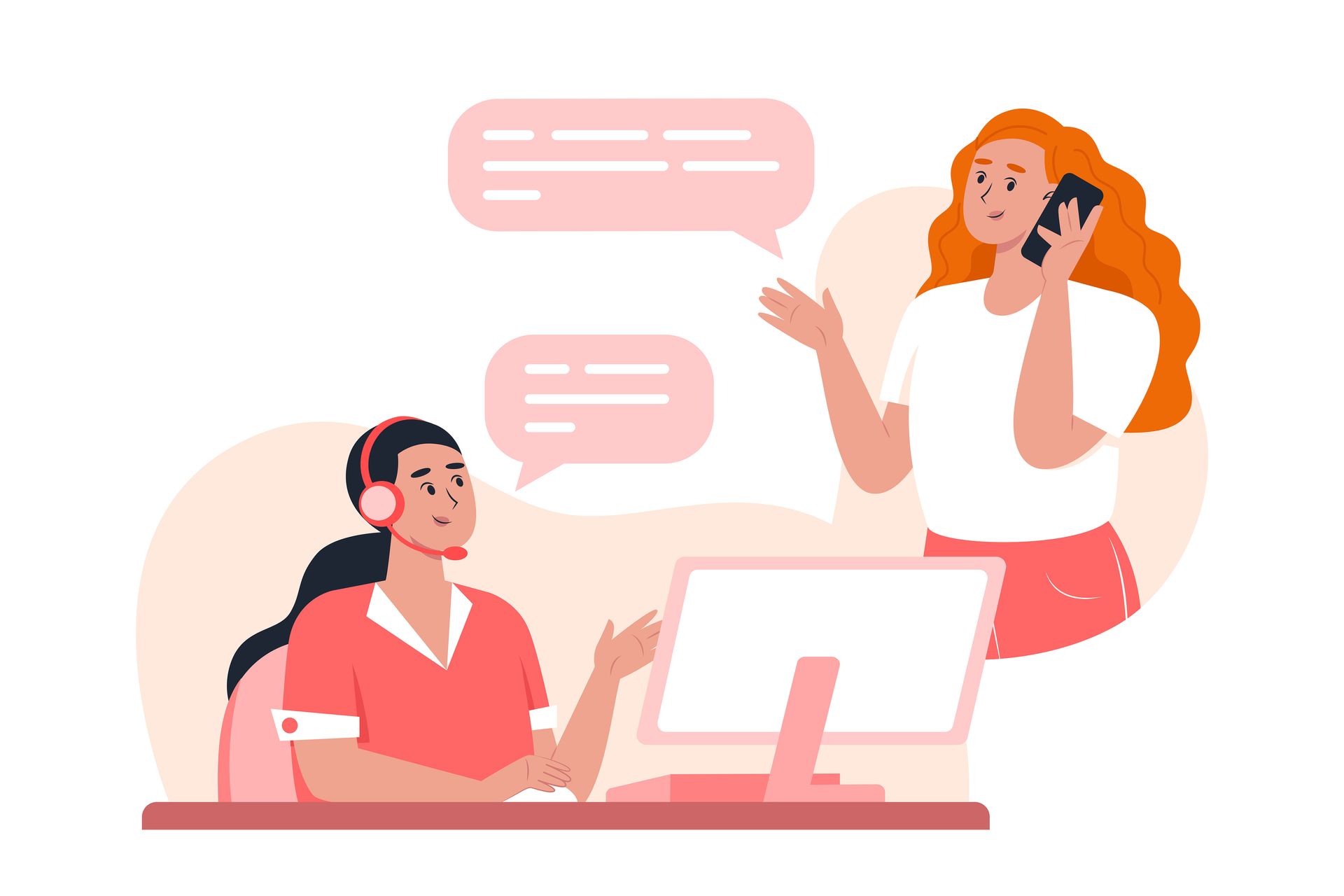 Cartoon drawing of two people talking on the phone.