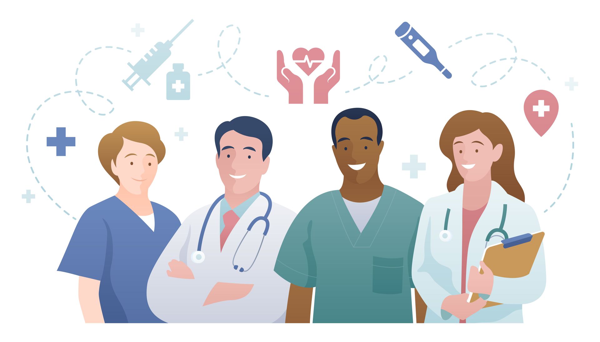 Cartoon  drawing of medical personnel.