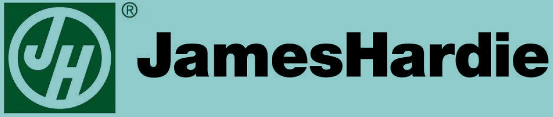 James Hardie logo with green square, a circle with
