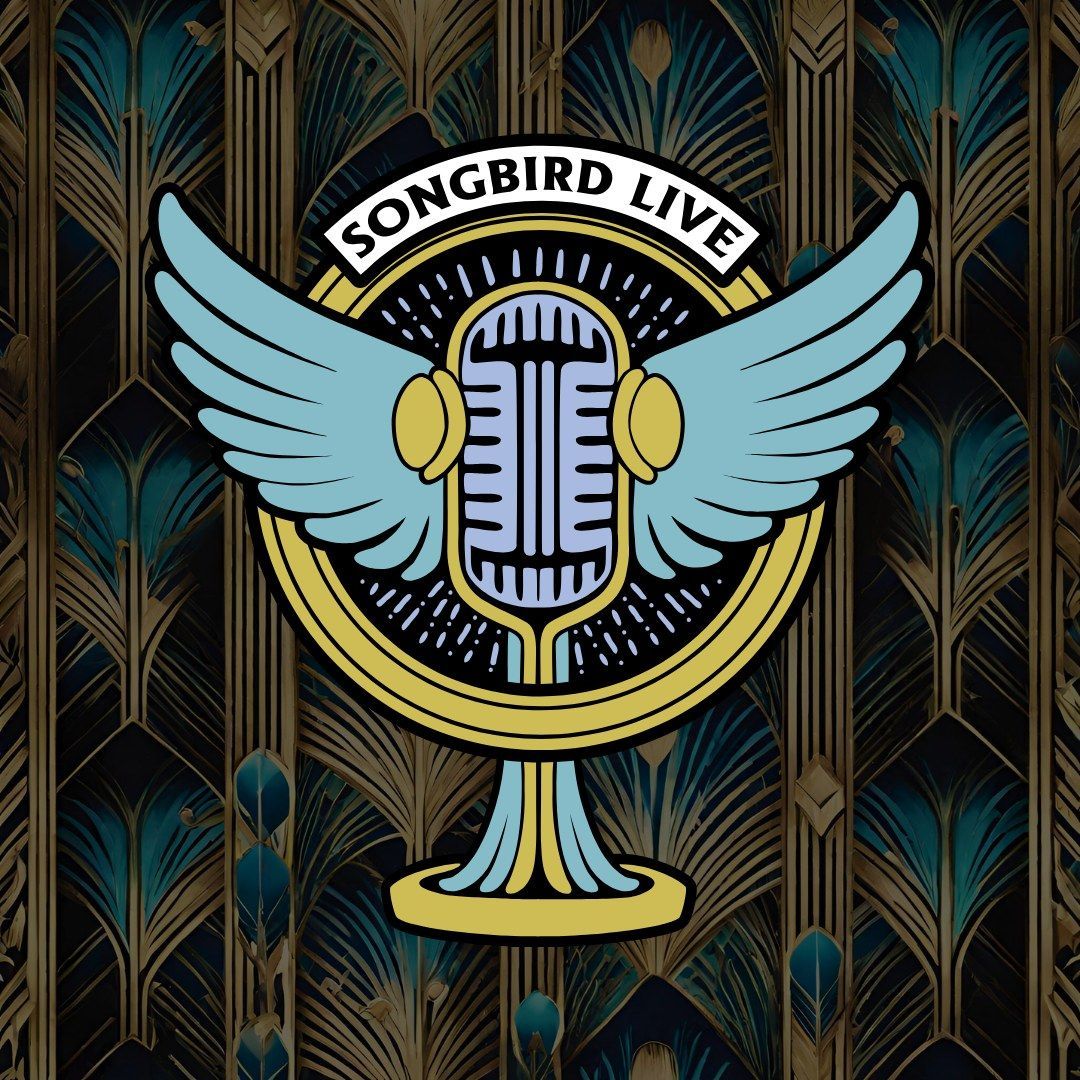 Logo: microphone with wings,